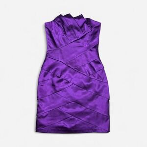 Cache‎ Purple Satin Strapless Bodycon Cocktail Dress Y2K